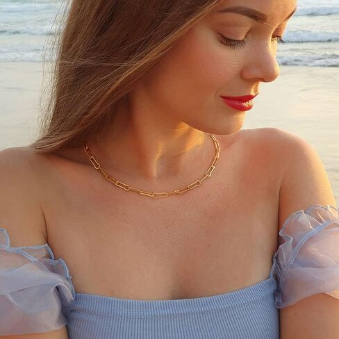 CANEVINKA 18K Gold Plated Chunky Oval Chain Choker Dainty Thick Chain Link Adjustable Layering Jewelry for Women in Kuwait