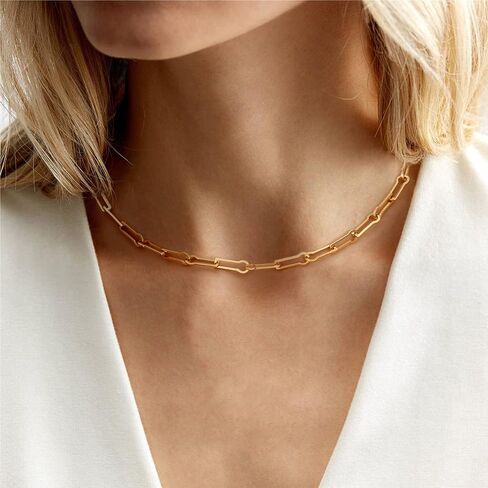 CANEVINKA 18K Gold Plated Chunky Oval Chain Choker Dainty Thick Chain Link Adjustable Layering Jewelry for Women in Kuwait