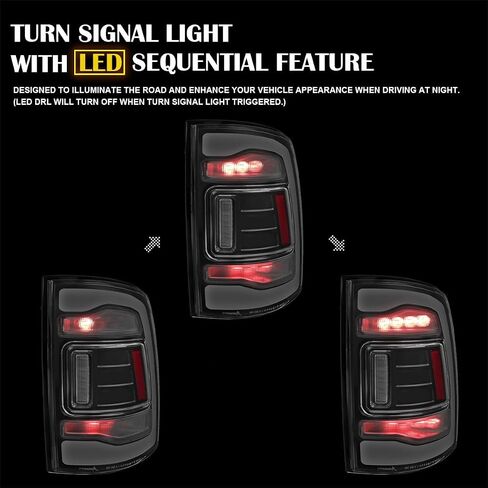 SPEC-D TUNING Black Smoke Sequential Tail Lights w/White LED Strip and Startup Animation Compatible with 2013-2018 Ram 1500 2500 3500, Left + Right Pair Assembly in Saudi Arabia