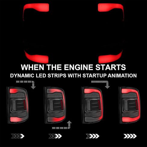 SPEC-D TUNING Black Smoke Sequential Tail Lights w/White LED Strip and Startup Animation Compatible with 2013-2018 Ram 1500 2500 3500, Left + Right Pair Assembly in Saudi Arabia