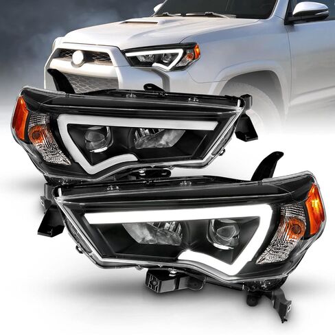 AmeriLite for 2014-2023 Toyota 4-Runner LED Tube Square Projector Black Replacement Headlights Set - Passenger and Driver Side in Saudi Arabia
