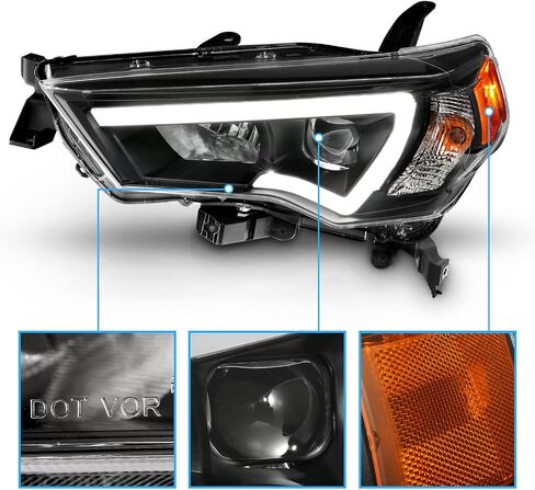 AmeriLite for 2014-2023 Toyota 4-Runner LED Tube Square Projector Black Replacement Headlights Set - Passenger and Driver Side in Saudi Arabia