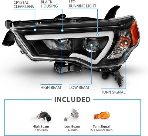 AmeriLite for 2014-2023 Toyota 4-Runner LED Tube Square Projector Black Replacement Headlights Set - Passenger and Driver Side in Saudi Arabia