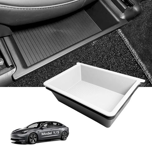 Under Seat Storage Box for Tesla Model Y, Hidden Organizer Tray Underseat Bins for 2020-2024 Model Y Interior Accessories, Upgraded ABS+TPE Double Layer Storage Box fit Tesla Accessories (Black) in Kuwait