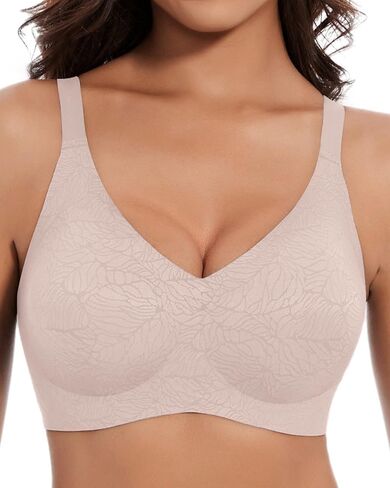 Wireless Bra Seamless Lace Jacquard No Underwire Bras for Women Full Coverage V Neck Comfortable Bralette in Kuwait