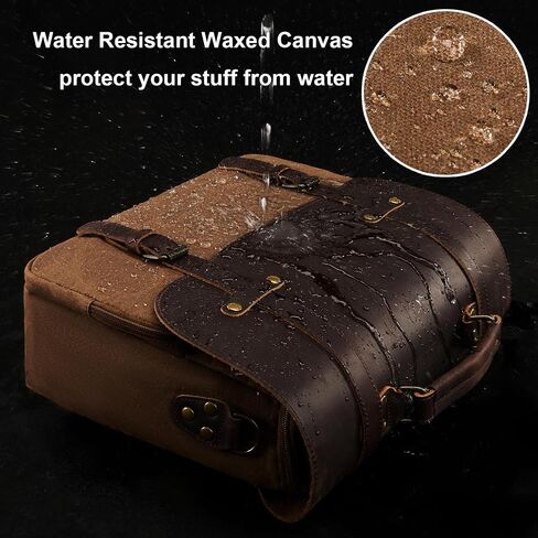 حقيبة MANS MASTENGER BAS CANVAS المحمولة المحمول 15.6 "حقيبة كتف مقاطع جلدية حقيقية عتيقة in Kuwait