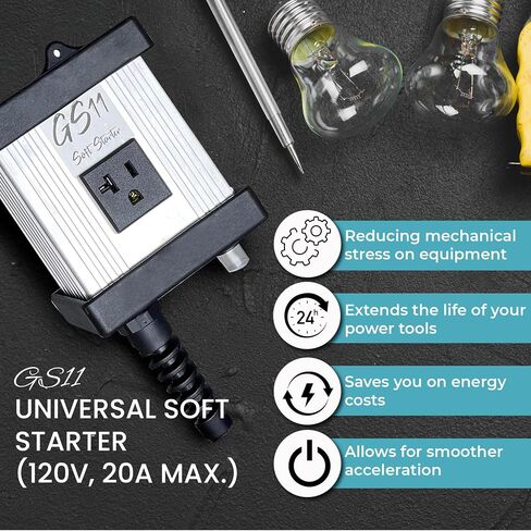 Torque Tamer GS11 Soft Starter Universal Universal of Off Grid Solar Mutterters أدوات الطاقة Miter طاولة منشار منشار جهاز توجيه مطحنة إلخ (120 فولت ، 20A كحد أقصى) in Saudi Arabia
