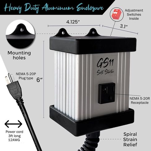 Torque Tamer GS11 Soft Starter Universal Universal of Off Grid Solar Mutterters أدوات الطاقة Miter طاولة منشار منشار جهاز توجيه مطحنة إلخ (120 فولت ، 20A كحد أقصى) in Saudi Arabia