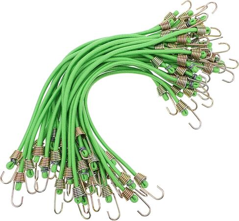 30 Pack Small Bungee Cords with Hooks, 10 Inch Mini Adjustable Stretchy Heavy Duty Short Elastic Bungee Cord for Camping, Tarps, Tents and Boats(Green) in Kuwait