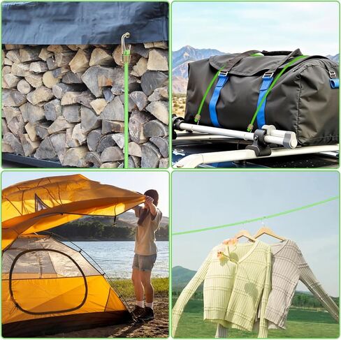 30 Pack Small Bungee Cords with Hooks, 10 Inch Mini Adjustable Stretchy Heavy Duty Short Elastic Bungee Cord for Camping, Tarps, Tents and Boats(Green) in Kuwait