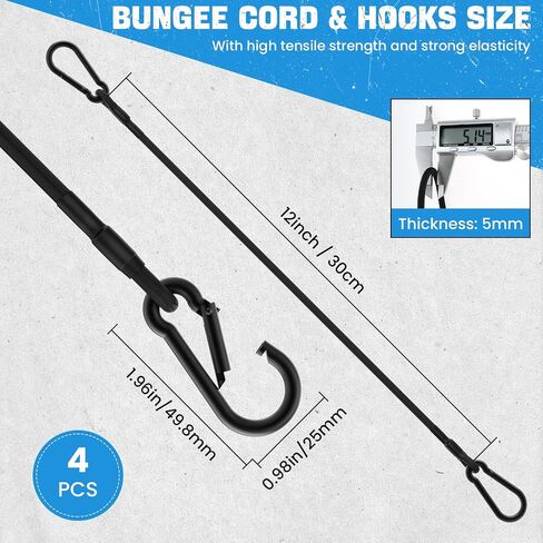 4Pcs 8" Bungee Cord with Carabiner Hooks Mini Short Bungee Straps for Tents, Cargo, Kayak Boat, Luggage (1/5-Inch Cord Diameter) in Kuwait