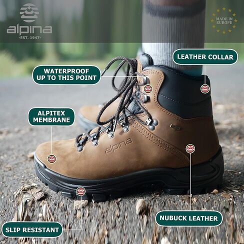 Alpina TUNDRA Men's Boots | Waterproof Leather Ankle High Shoes | Premium Leather | Lightweight | Breathable Membrane | Slip Resistant | Made in Europe in Saudi Arabia