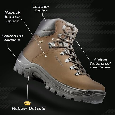 Alpina TUNDRA Men's Boots | Waterproof Leather Ankle High Shoes | Premium Leather | Lightweight | Breathable Membrane | Slip Resistant | Made in Europe in Saudi Arabia