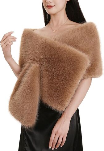 Dikoaina Women's Extra Large Faux Fur Shawl Wraps Stole Cloak Coat Sweater Cape for Evening Party/Bridal/Wedding in Kuwait