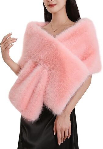 Dikoaina Women's Extra Large Faux Fur Shawl Wraps Stole Cloak Coat Sweater Cape for Evening Party/Bridal/Wedding in Kuwait