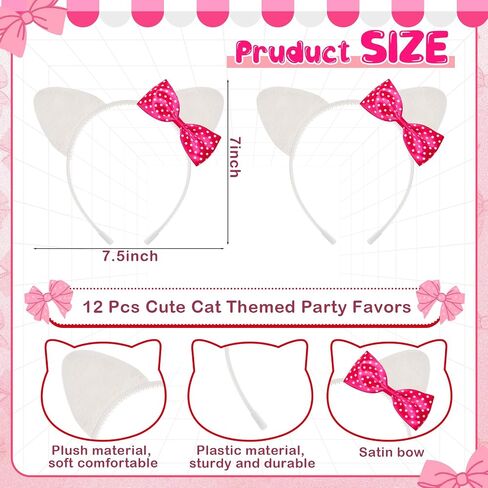 12 PCS KITTY CAT ORS BASTALS Hello Cat Party Favors Hitten Party Decorations Bow Adech Aways Cats Coquette Hair Assories for Women Hitten Birthday Gifts Hair Hoops Costume in Kuwait