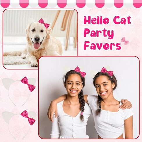 12 PCS KITTY CAT ORS BASTALS Hello Cat Party Favors Hitten Party Decorations Bow Adech Aways Cats Coquette Hair Assories for Women Hitten Birthday Gifts Hair Hoops Costume in Kuwait