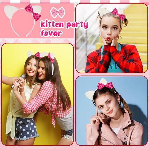 12 PCS KITTY CAT ORS BASTALS Hello Cat Party Favors Hitten Party Decorations Bow Adech Aways Cats Coquette Hair Assories for Women Hitten Birthday Gifts Hair Hoops Costume in Kuwait