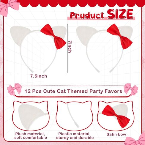 12 PCS KITTY CAT ORS BASTALS Hello Cat Party Favors Hitten Party Decorations Bow Adech Aways Cats Coquette Hair Assories for Women Hitten Birthday Gifts Hair Hoops Costume in Kuwait