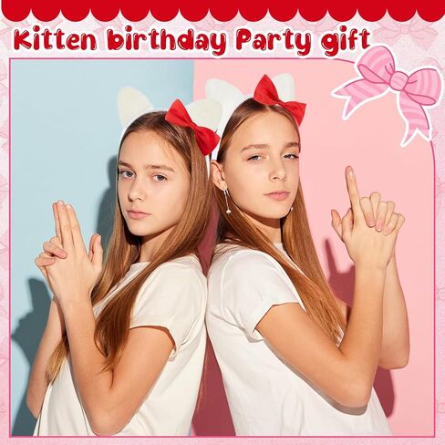 12 PCS KITTY CAT ORS BASTALS Hello Cat Party Favors Hitten Party Decorations Bow Adech Aways Cats Coquette Hair Assories for Women Hitten Birthday Gifts Hair Hoops Costume in Kuwait