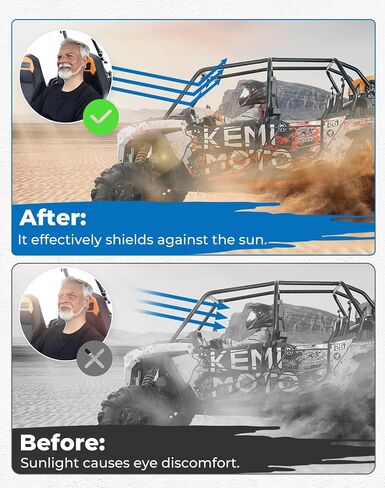 KEMIMOTO UTV Sun Visor Fit 1.5-2 in Roll Bars UTV Side X Side مع الزجاج الأمامي متوافق مع Polaris RZR 1000 XP Ranger General Can am Defender Maverick X3 Pioneer 1000، ملحقات UTV المضادة للوهج in Saudi Arabia
