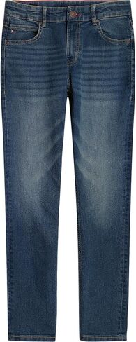 Tommy Hilfiger Boys' 5-Pocket Stretch Slim Straight Leg Denim Jean, Zipper Closure, Charcoal, 18 in Saudi Arabia