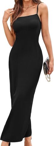 BROVAVE Bodycon Maxi Dress for Women: Summer Square Neck Sleeveless Long Slip Dresses - Adjustable Spaghetti Strap Sundress in Saudi Arabia