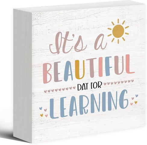 Boho Classroom Wood Box Sign Desk Decor 5x5, Inspirational Kids Learning Wooden Block Sign Decorations for Home Classroom Playroom Nursery Reading Nook Reading Room Wall Tabletop Shelf in Kuwait