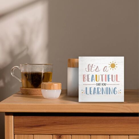 Boho Classroom Wood Box Sign Desk Decor 5x5, Inspirational Kids Learning Wooden Block Sign Decorations for Home Classroom Playroom Nursery Reading Nook Reading Room Wall Tabletop Shelf in Kuwait