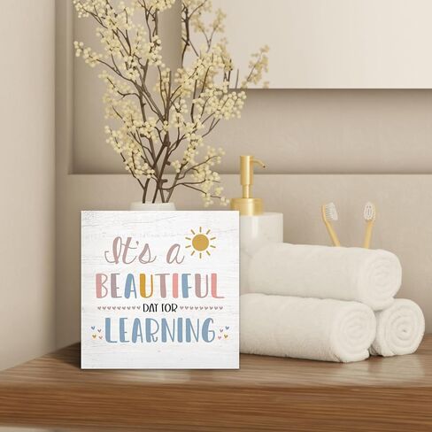 Boho Classroom Wood Box Sign Desk Decor 5x5, Inspirational Kids Learning Wooden Block Sign Decorations for Home Classroom Playroom Nursery Reading Nook Reading Room Wall Tabletop Shelf in Kuwait