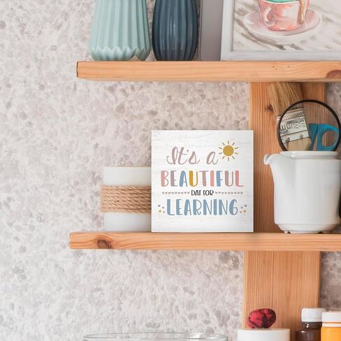 Boho Classroom Wood Box Sign Desk Decor 5x5, Inspirational Kids Learning Wooden Block Sign Decorations for Home Classroom Playroom Nursery Reading Nook Reading Room Wall Tabletop Shelf in Kuwait