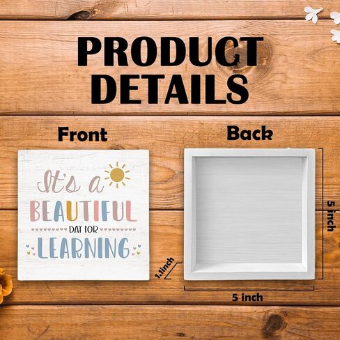 Boho Classroom Wood Box Sign Desk Decor 5x5, Inspirational Kids Learning Wooden Block Sign Decorations for Home Classroom Playroom Nursery Reading Nook Reading Room Wall Tabletop Shelf in Kuwait