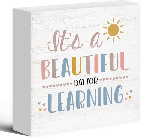 Boho Classroom Wood Box Sign Desk Decor 5x5, Inspirational Kids Learning Wooden Block Sign Decorations for Home Classroom Playroom Nursery Reading Nook Reading Room Wall Tabletop Shelf in Kuwait