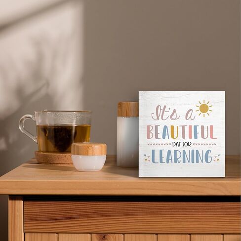 Boho Classroom Wood Box Sign Desk Decor 5x5, Inspirational Kids Learning Wooden Block Sign Decorations for Home Classroom Playroom Nursery Reading Nook Reading Room Wall Tabletop Shelf in Kuwait
