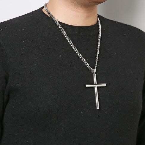 HZMAN Large Cross Necklace for Men High Polished Stainless Steel Heavy Oversize Cross Pendant Christian Faith Jewelry Gift 7mm Cuban Chain in Saudi Arabia