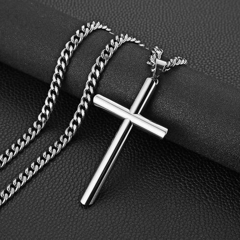 HZMAN Large Cross Necklace for Men High Polished Stainless Steel Heavy Oversize Cross Pendant Christian Faith Jewelry Gift 7mm Cuban Chain in Saudi Arabia