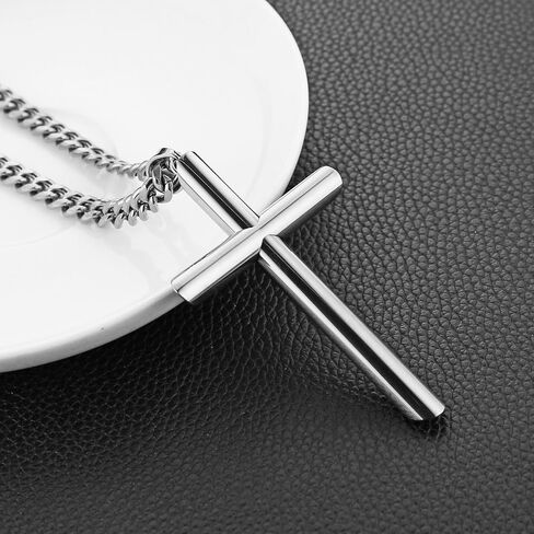 HZMAN Large Cross Necklace for Men High Polished Stainless Steel Heavy Oversize Cross Pendant Christian Faith Jewelry Gift 7mm Cuban Chain in Saudi Arabia