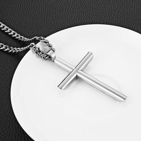 HZMAN Large Cross Necklace for Men High Polished Stainless Steel Heavy Oversize Cross Pendant Christian Faith Jewelry Gift 7mm Cuban Chain in Saudi Arabia