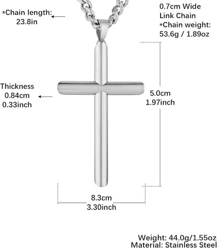 HZMAN Large Cross Necklace for Men High Polished Stainless Steel Heavy Oversize Cross Pendant Christian Faith Jewelry Gift 7mm Cuban Chain in Saudi Arabia