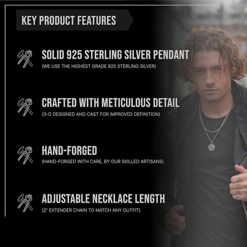 Forge & Foundry Men's Rose Pendant with Adjustable 21" Necklace Wheat Chain | Valor | Design-led, artisan jewelry from London in Saudi Arabia