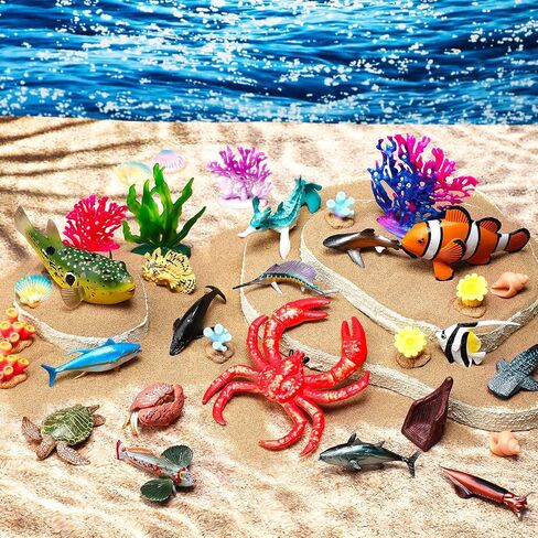 Gerrii 39 Pcs Ocean Animals Figures Toys Sea Creatures Diorama Kit Set Realistic Marine Animals Under The Sea Life Educational Learning Birthday Gift Cake Toppers Decoration in Saudi Arabia