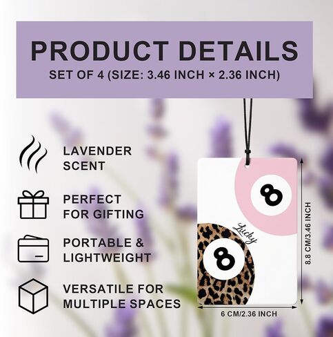 Preppy Pink Leopard Car Air Freshener 4 Pcs, Trendy Retro Lucky 8 Ball Cheetah Ace Card Lips Hanging Air Freshener for Cars Closet Drawer Books, Girly Car Accessories Mirror Decor for Women in Saudi Arabia