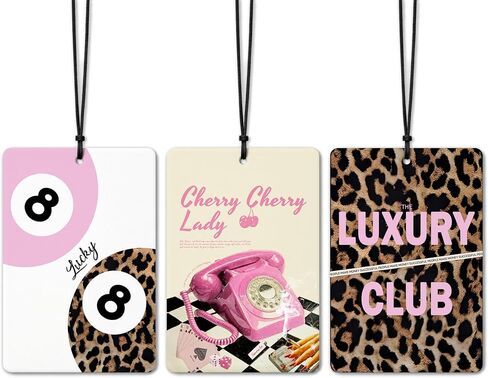 Preppy Pinpy Leopard Car Air Stremener 4 PCS ، Trendy Retro Lucky 8 Ball CHEETAH ACE CARD LIPS Hanging Air Trants For Cars Close Close Books ، Girly Car Accessories Mirror Decor in Kuwait