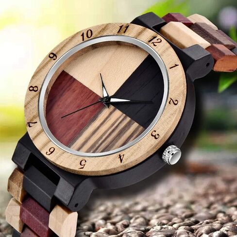 ساعة هندسية مقلوبة ساعة الخشب الإبداعي الكوارتز لرجال الساعات الخشبية المصنوعة يدويًا in Kuwait
