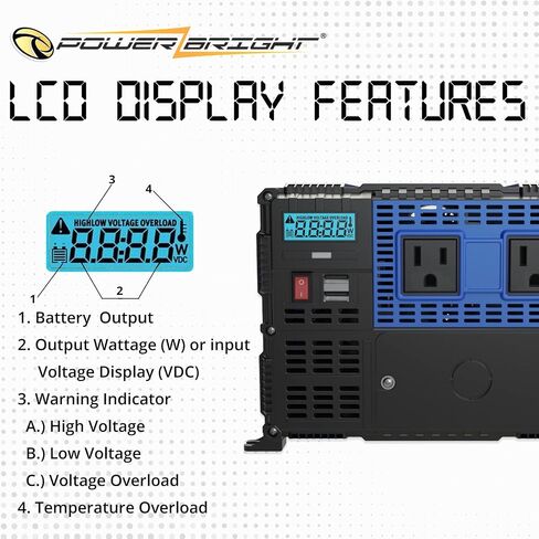 1000W Power Inverter DC 12V to 120V AC Car Inverter Power Converter with Dual 120 Volt AC Outlets. Easy to Install, Automotive Back Up Power Supply for Televisions, Blenders, Power Tools in Kuwait