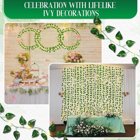 18 Pack 127ft Vines with Lights Artificial Ivy Vines for Room with 100 LED String Lights Fake Green Garland Hanging Leaf Plants for Garden Office Wedding Home Party Wall Decoration in Saudi Arabia