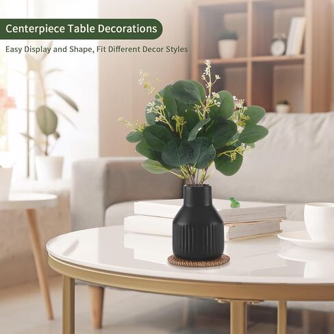 ينبع الأوكالبتوس الخضراء الاصطناعية في مزهرية من السيراميك ، 10 مساءً نباتات مزيفة من الأوكالبتوس يترك نباتات فو لمحور مركزية ديكور غرفة ديكور مكتب ديكور المكتب ديكور الأخضر الداخلي (أبيض) in Kuwait