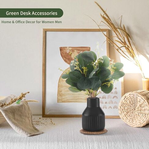 ينبع الأوكالبتوس الخضراء الاصطناعية في مزهرية من السيراميك ، 10 مساءً نباتات مزيفة من الأوكالبتوس يترك نباتات فو لمحور مركزية ديكور غرفة ديكور مكتب ديكور المكتب ديكور الأخضر الداخلي (أبيض) in Kuwait