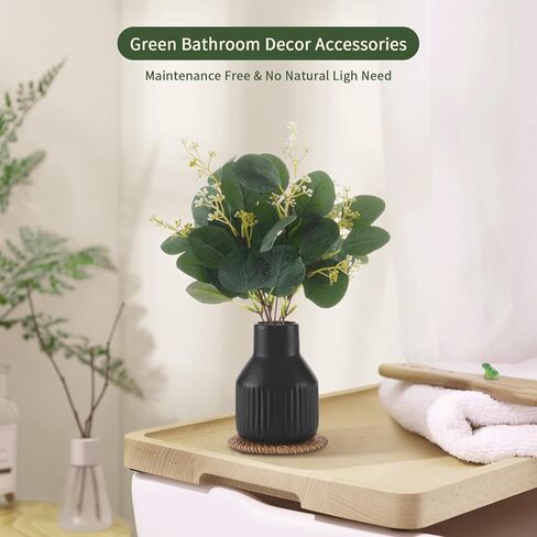 ينبع الأوكالبتوس الخضراء الاصطناعية في مزهرية من السيراميك ، 10 مساءً نباتات مزيفة من الأوكالبتوس يترك نباتات فو لمحور مركزية ديكور غرفة ديكور مكتب ديكور المكتب ديكور الأخضر الداخلي (أبيض) in Kuwait