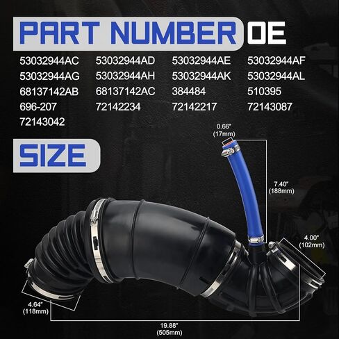 696-207 Engine Air Intake Hose Duct Assembly For 2007-2018 Dodge Ram 2500 3500 4000 4500 5500 6.7L Replace# 53032944AL 53032944AC in Saudi Arabia